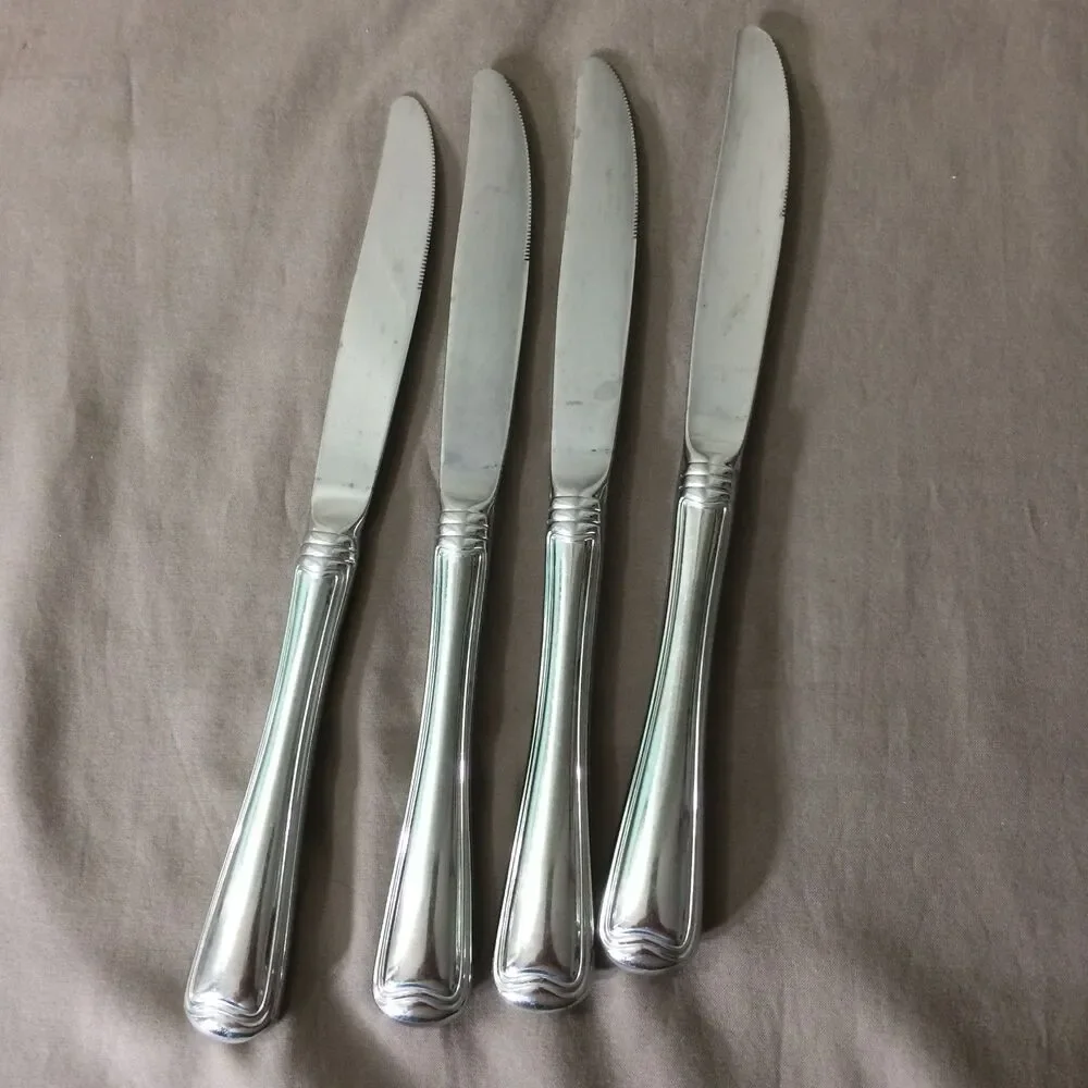 Gorham Ribbon Edge Stainless Dinner Knives Set of 4, 9” Flatware Silverware